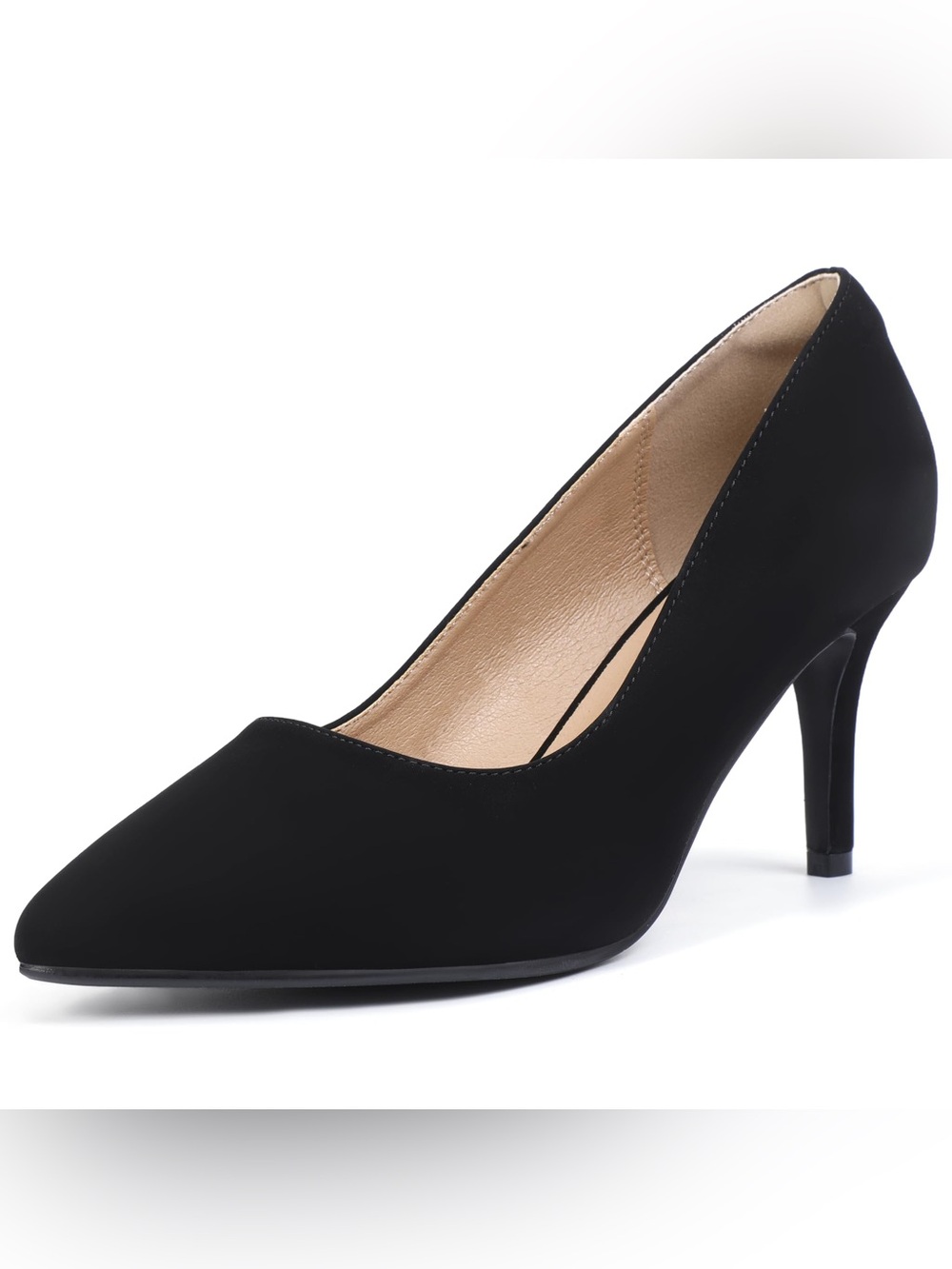 Black Pointed-Toe Mid Heel Pumps